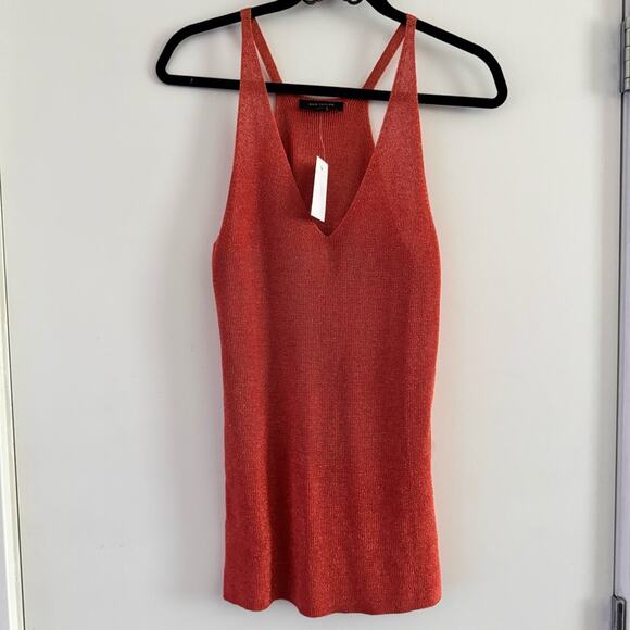 New Ann Taylor Rust Orange Metallic Sleeveless Knit Blouse Tank Top Women's sz L - Picture 1 of 4